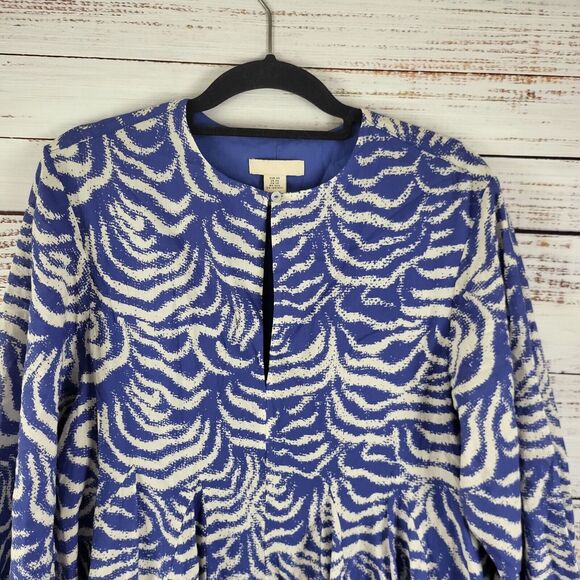 H&M Cottage Core Tunic Top XS Womens Long Sleeve V Neck Pullover Blue White - Picture 2 of 10